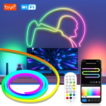 Tuya Wi-fi Smart RGBIC Led Neon Lys Tape 12V 96LEDs/m 2m 3m 5m Dreamcolor Jage Vanntett Led-Neon Strip Arbeid Med Alexa