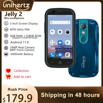 Unihertz Jelly 2 4 tommers Mini Android 11 Helio P60 Octa Core Ulåst 6 GB og 128 gb NFC Mobiltelefon 16MP Infrarød Telefonen
