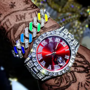uxury Isen Ut Diamond Watch Multifunksjon Dag Dato Justere Kalenderen Kvarts Klokker For Kvinner Droshipping reloj de mujer