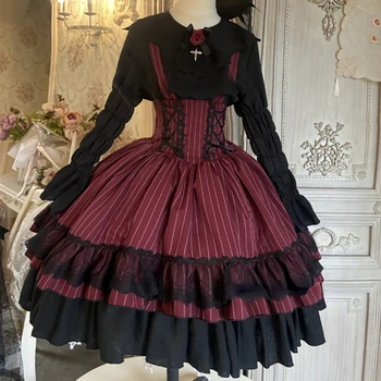 Victorian Gothic Lolita Jsk Kjole Kvinner Halloween Y2k Bat Krage Skjorte Ull Prinsesse Kjoler Vintage Punk Harajuku Party Dress