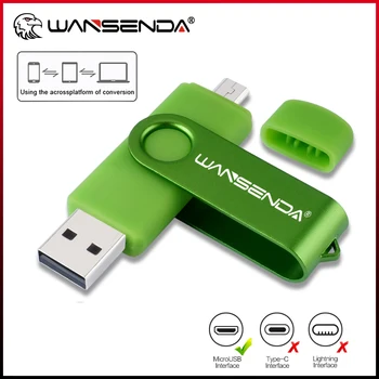 WANSENDA OTG USB Flash Drive Metal Pen Drive 16GB 32GB 64 GB og 128 gb 256 GB Ekte Kapasitet Pendrive Ekstern Lagring MicroUSB-Stick