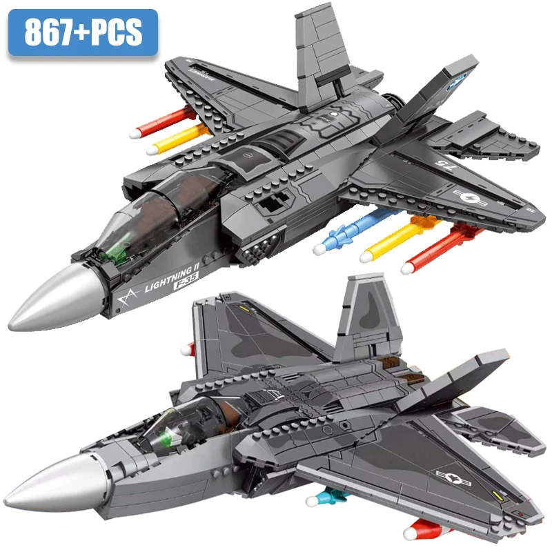 Militære Serien USA Air Force F22 F35 Fighter Modell byggesteinene Fly Med Våpen Soldat Tall Murstein Leker Barna Gaver0