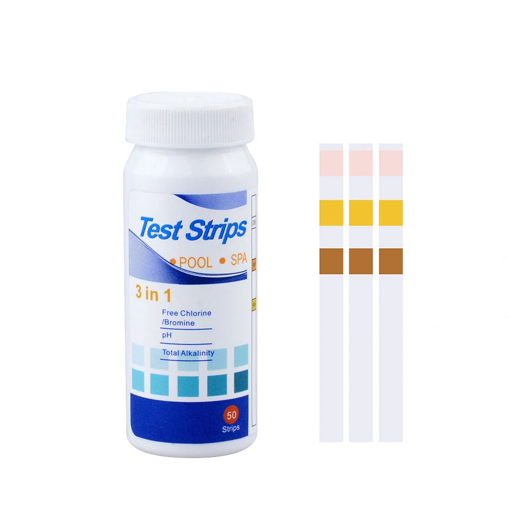 50 Strimler/Flaske 3-i-1 Test Strips Multipurpose Klor, PH Test Strips For SPA-Svømmebasseng Vann Tester Papir0