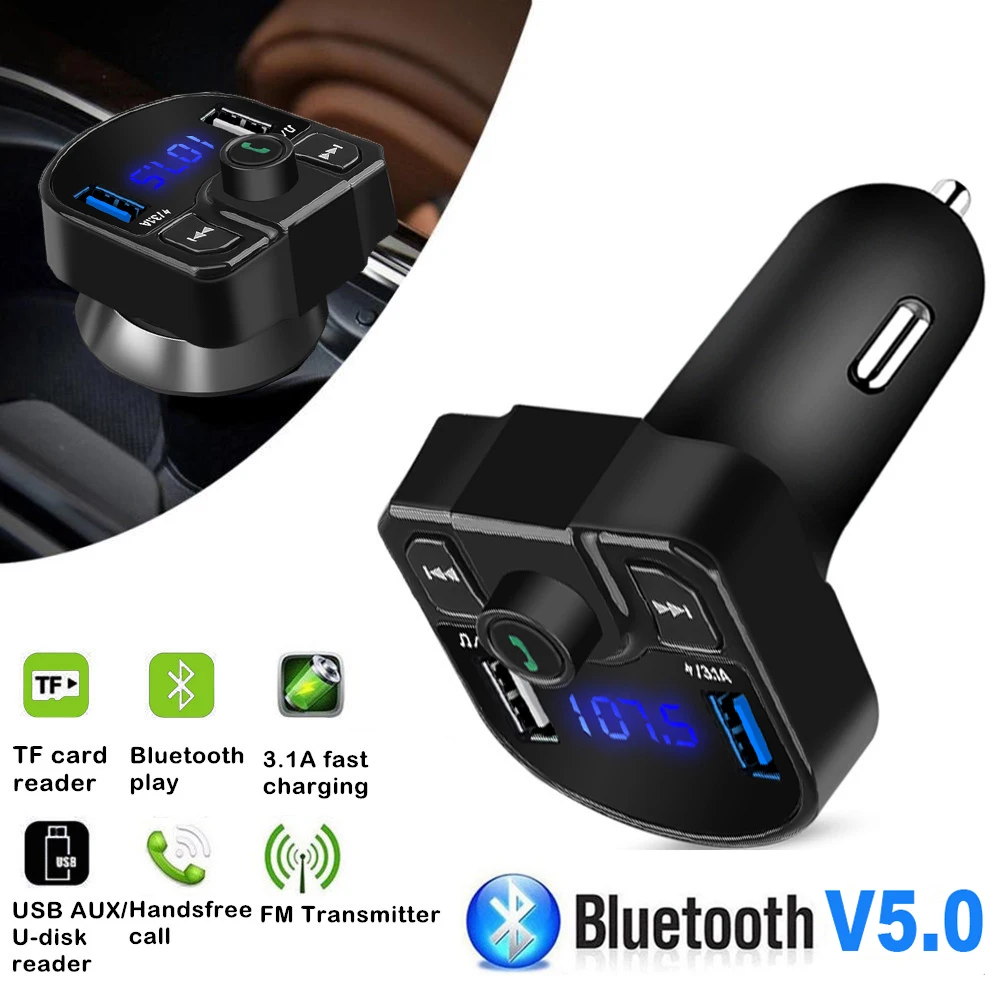 3.1 EN USB AUX FM-Sender for Trådløse Bluetooth-Bilmonteringssettet Håndfri-Dual USB Lader Telefonen Bil Sigarett Plugg TF-Kort 3.5 mm Audio0