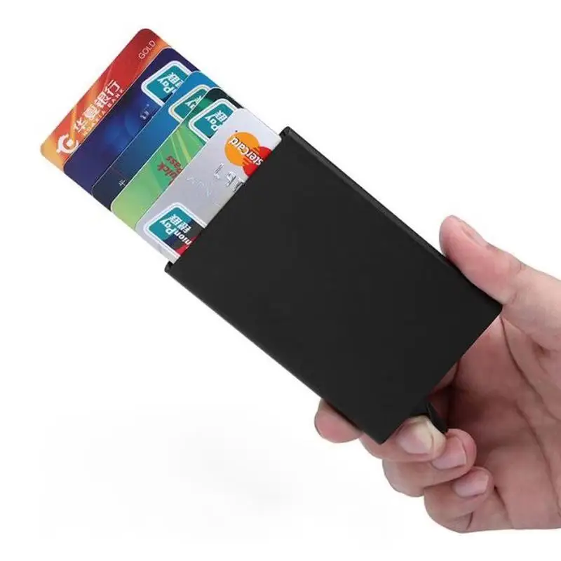 Nye Automatiske Silde Aluminium ID-Cash-Kort Holderen Menn Bedrift RFID-Blokkering Lommebok Kredittkort Protector Case Lommen i Vesken0