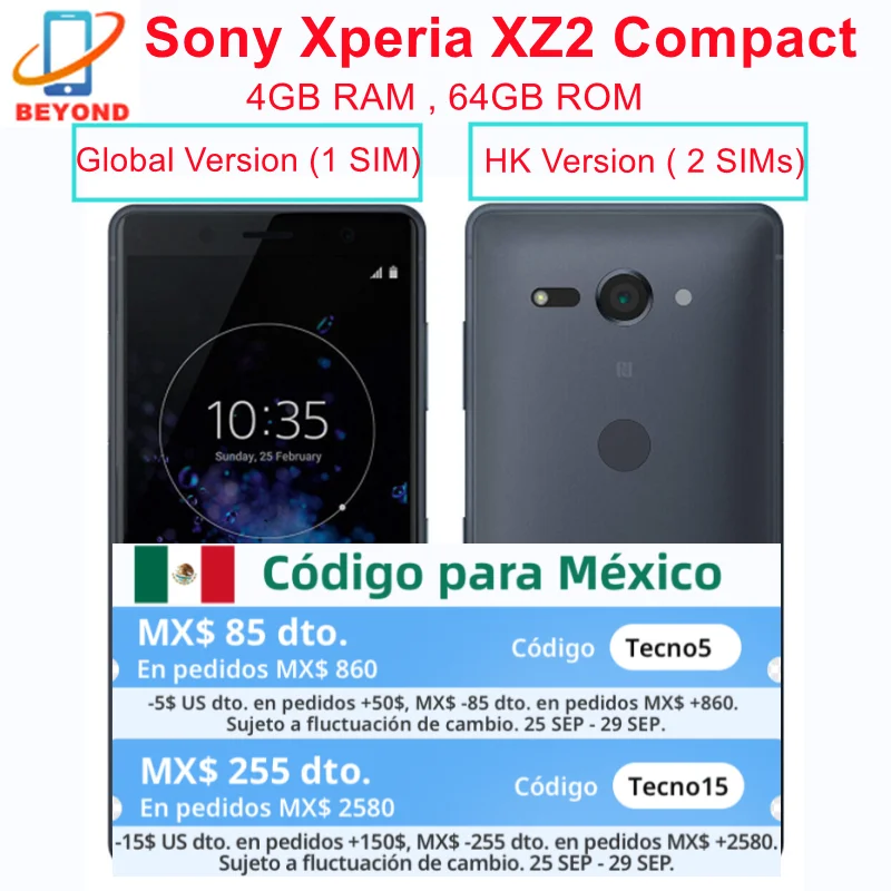 Sony Xperia XZ2 Kompakt 64GB ROM Enkelt SIM H8314 Dual Sim H8324 5.0