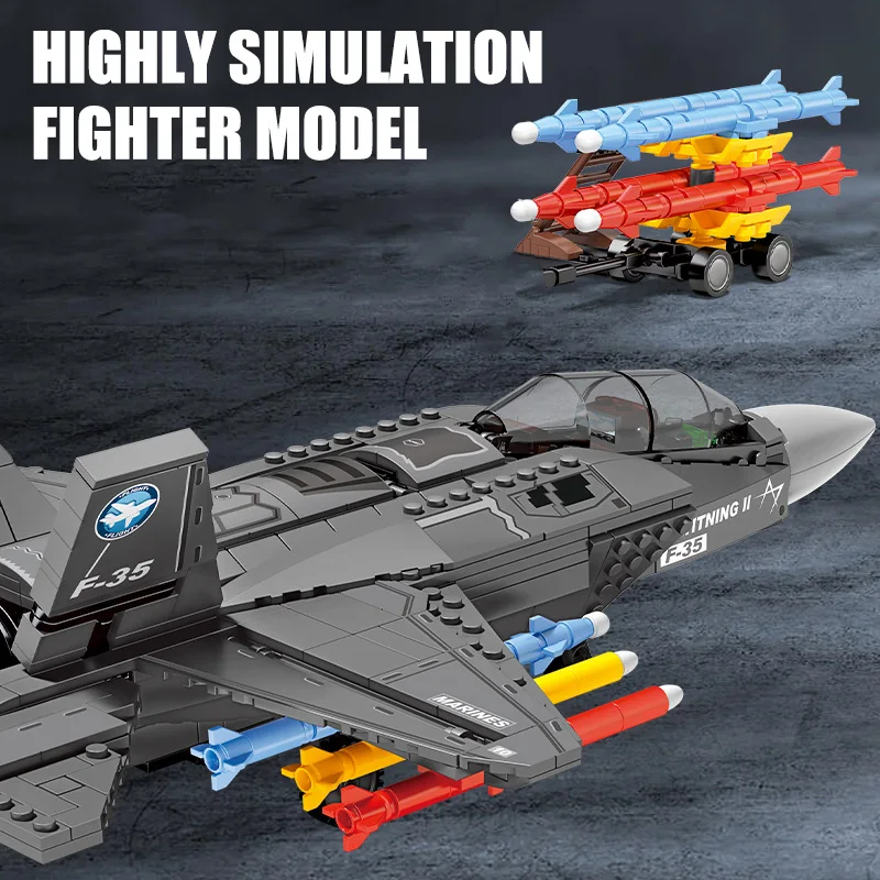 Militære Serien USA Air Force F22 F35 Fighter Modell byggesteinene Fly Med Våpen Soldat Tall Murstein Leker Barna Gaver1