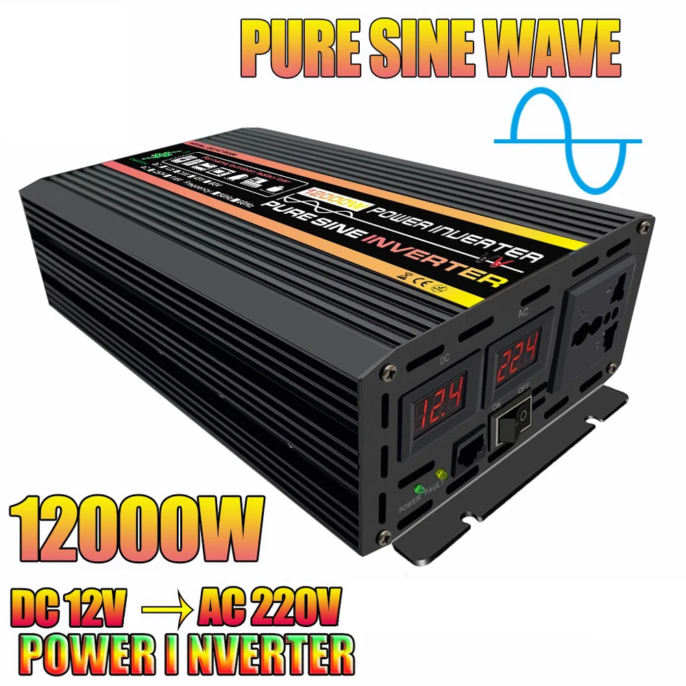 Pure sinusbølge Inverter 10000W/12000W LED Display Bil Inverter Converter spenningstransformator DC 12V til 220V AC 110V 3000-8000W1