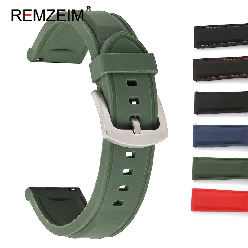Silikon Watchband 18mm 20mm 22mm 24mm Grønn Blå Sport Stropp Quick Release Gummi Erstatning Menn Kvinner Smart Watch Armbånd1