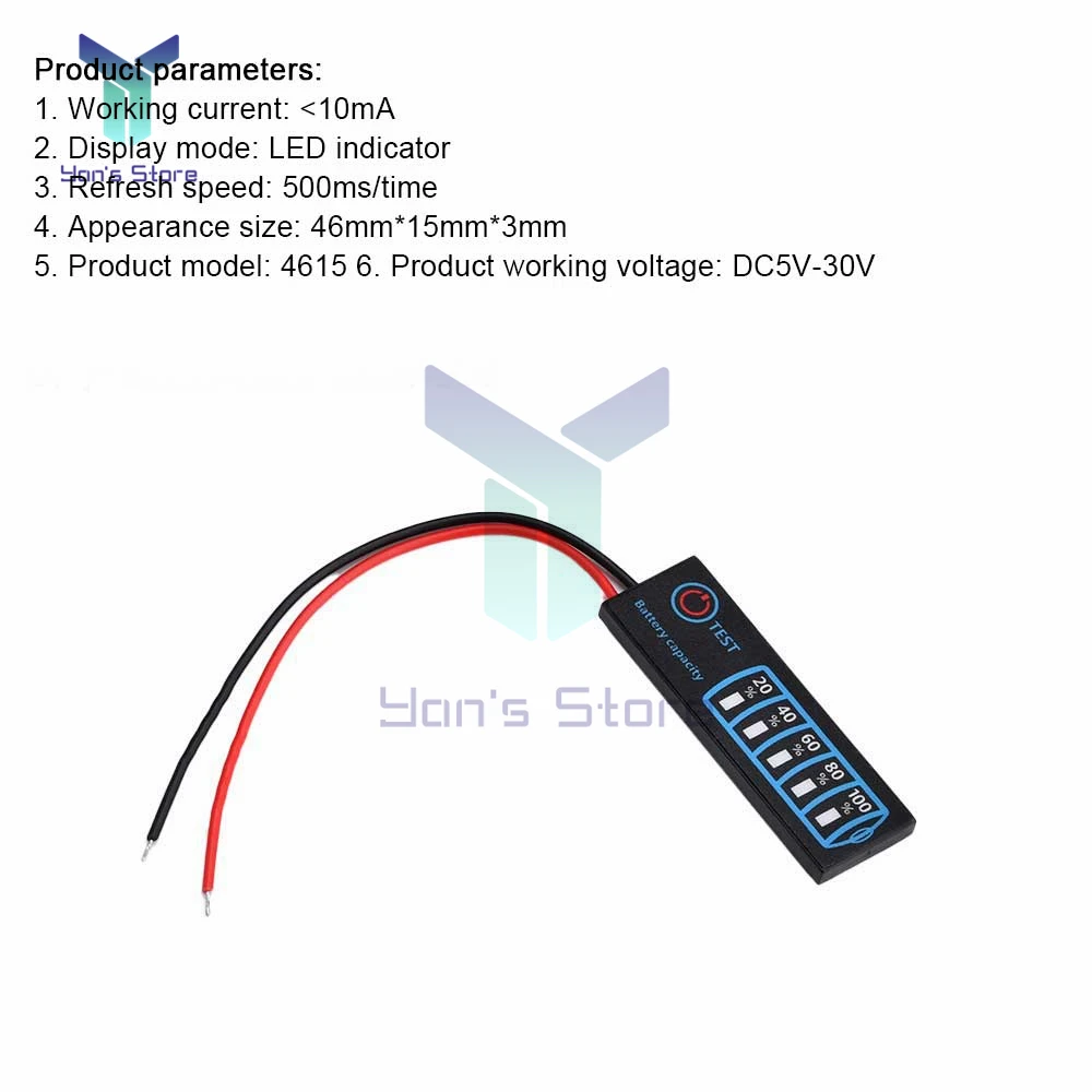 4615 DC5V-30V 10mA 3S LED-indikator smart Lithium-batteri kapasitet indikator styret For batteri-jern-fosfat bly-syre batteri1
