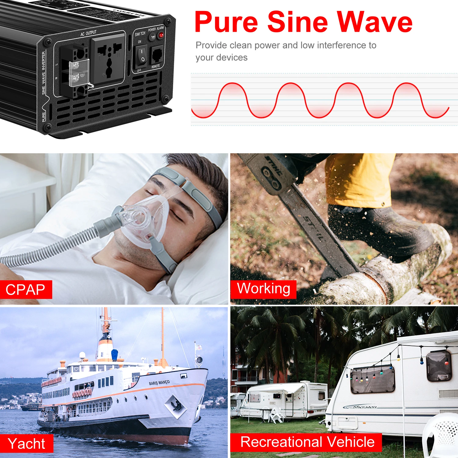 2000W pure sinusbølge power inverter 12V/24V/48V DC til 110 V 220 v AC LCD-skjerm2