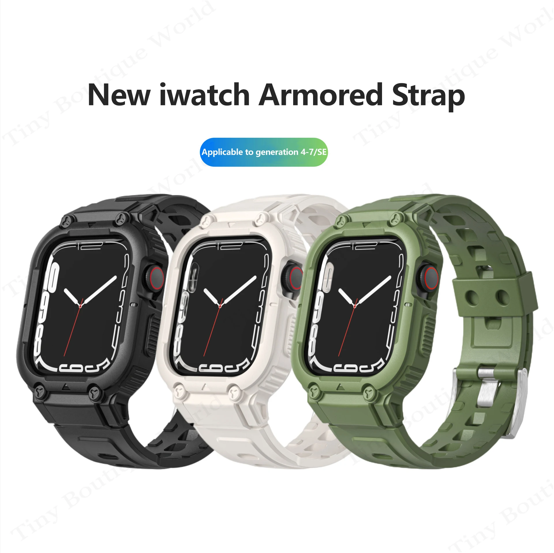 Sport Gummi Band+Case for Apple Watch 44 41 mm 40 mm 45 Gjennomsiktig Silikon Cover Stropp Iwatch Series 7 Correa 6 SE 5 42