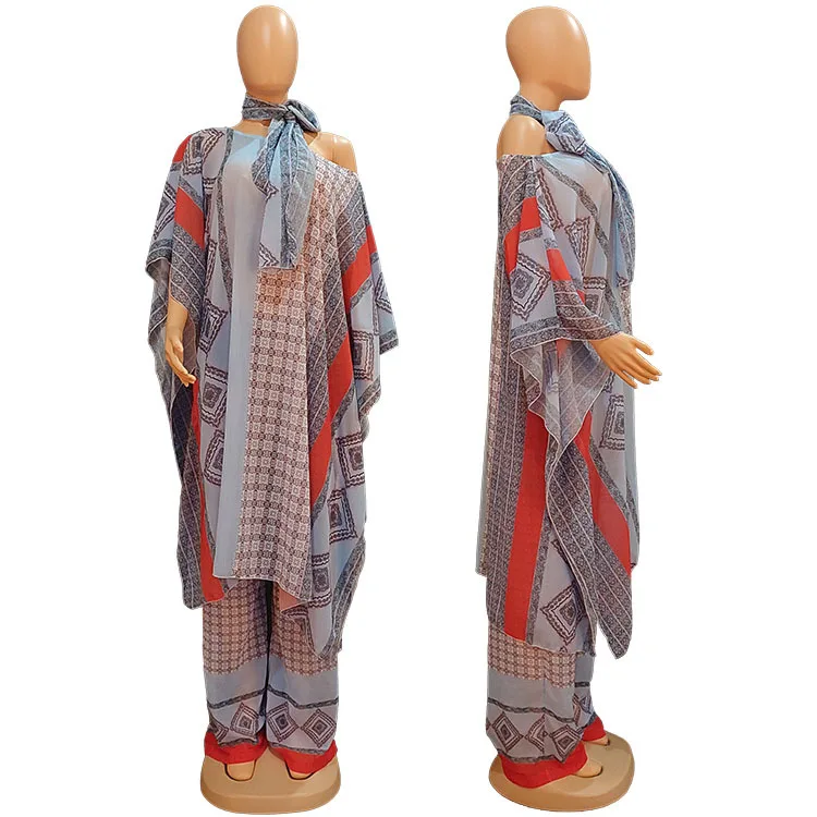 Afrikanske Sett For Kvinner Tradisjonelle Dashiki Print Kjole Bukser 3 Piece Set Stor Størrelse Boubou Chiffon Antrekk Vestido Africano Mujer3