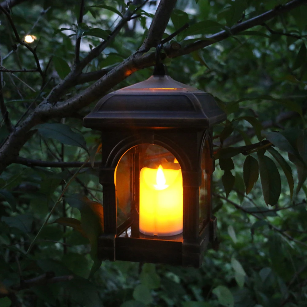 Retro Lantern Stearinlys Glimt Lys Solar Drevet Lampe Vanntett Utendørs Hage Dekorasjon Lys Varm Flamme Blinkende Lys Kaffe3