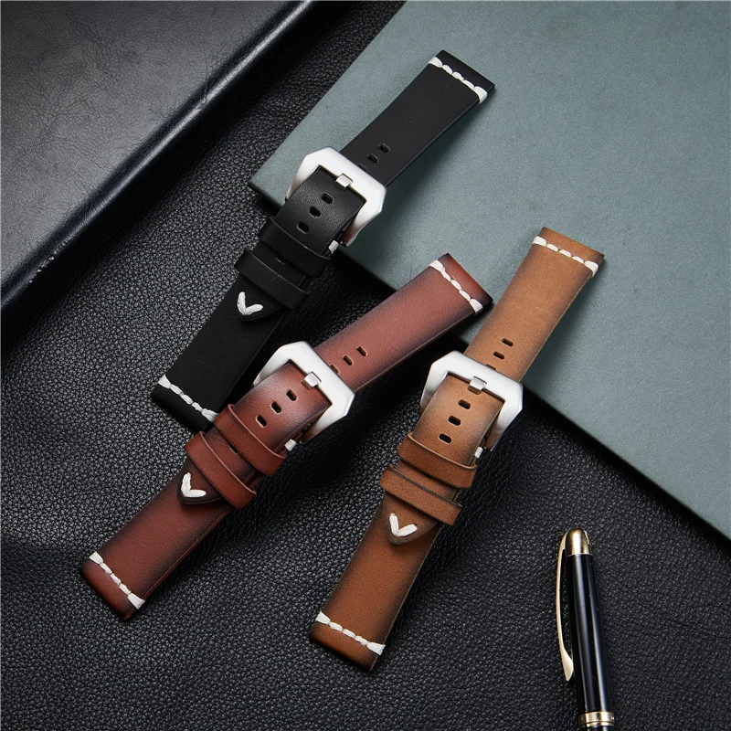 Vintage Unike Ekte Skinn Watchbands Populære Grillet Design Menn Watch-Band-Watch Tilbehør Stropper 18mm 20mm 22mm 24mm3