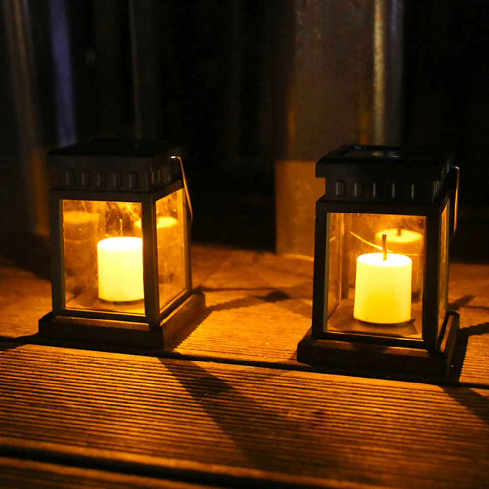 Retro Lantern Stearinlys Glimt Lys Solar Drevet Lampe Vanntett Utendørs Hage Dekorasjon Lys Varm Flamme Blinkende Lys Kaffe4