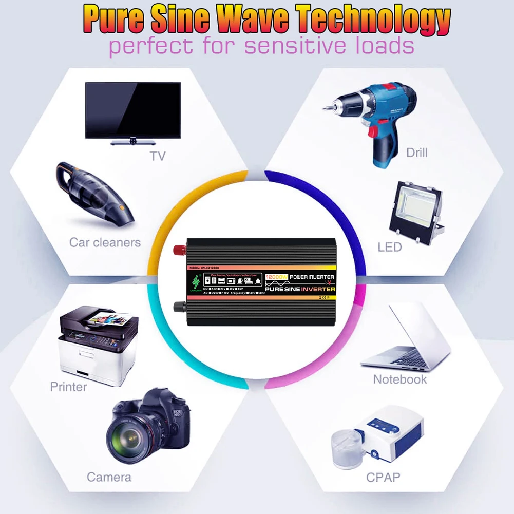 Pure sinusbølge Inverter 10000W/12000W LED Display Bil Inverter Converter spenningstransformator DC 12V til 220V AC 110V 3000-8000W4