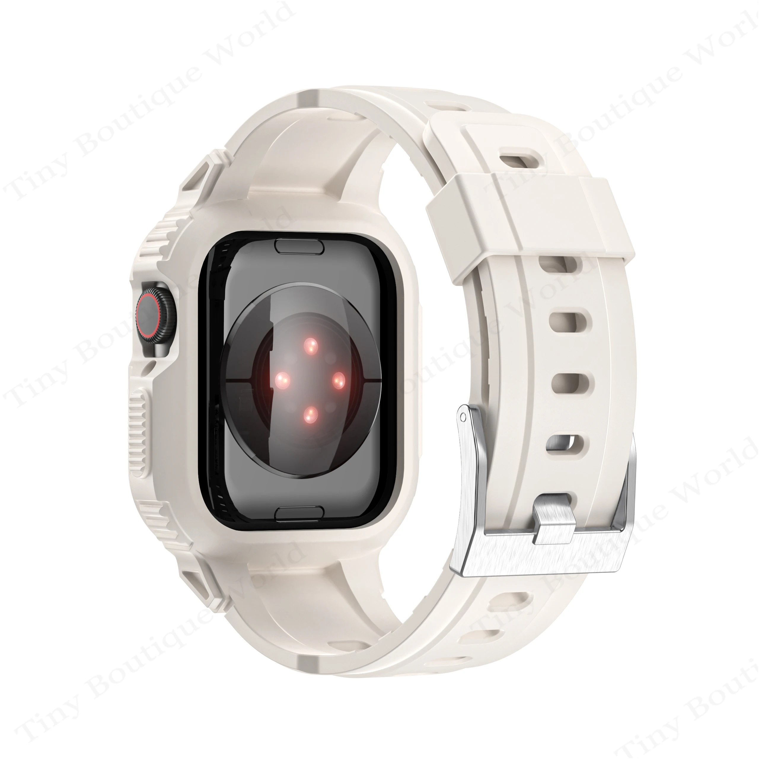Sport Gummi Band+Case for Apple Watch 44 41 mm 40 mm 45 Gjennomsiktig Silikon Cover Stropp Iwatch Series 7 Correa 6 SE 5 44