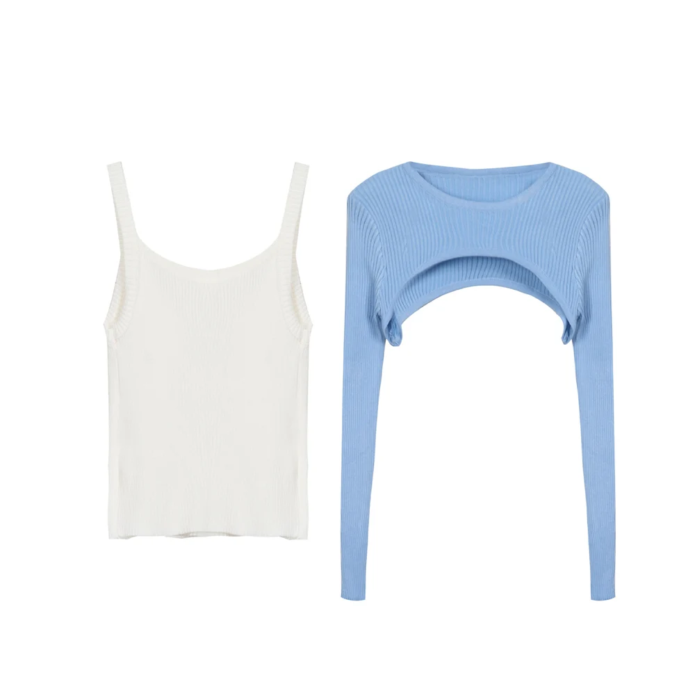 Blå Strikket Gensere 2022 Mote Nye Kvinnelige Streetwear langermet-koreanske Strikke Genser Tynn Kort Genser Topper LYY-5914