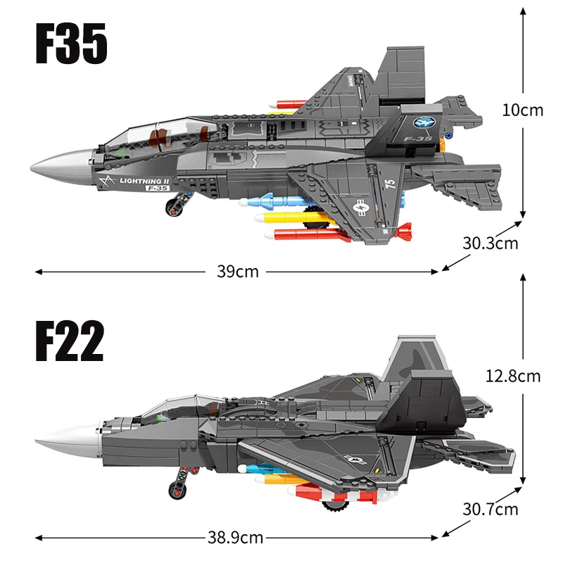 Militære Serien USA Air Force F22 F35 Fighter Modell byggesteinene Fly Med Våpen Soldat Tall Murstein Leker Barna Gaver5