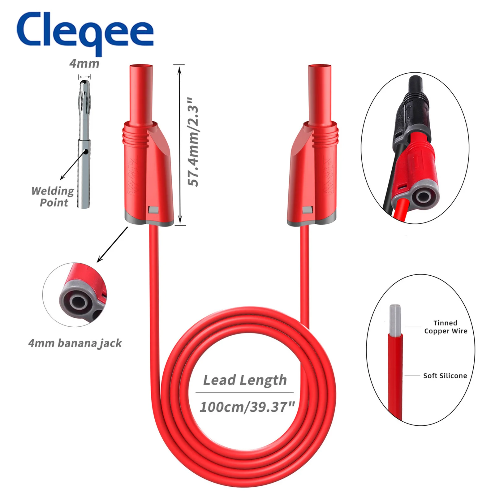 Cleqee P1050-1 Multimater Silikon Test Føre 4mm Banana Plug Myk Kabel Trygt kan Stables Mannlige Plug 1M Wire5