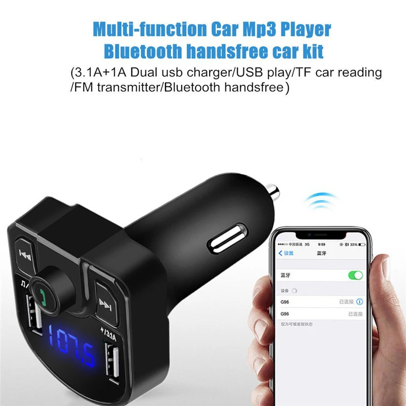 3.1 EN USB AUX FM-Sender for Trådløse Bluetooth-Bilmonteringssettet Håndfri-Dual USB Lader Telefonen Bil Sigarett Plugg TF-Kort 3.5 mm Audio5
